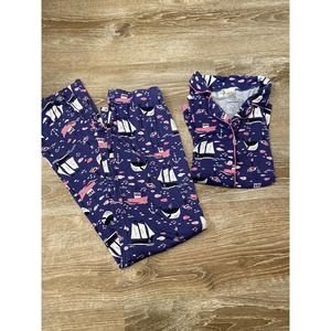 munki munki Navy and Pink Sailboat Pajama Set